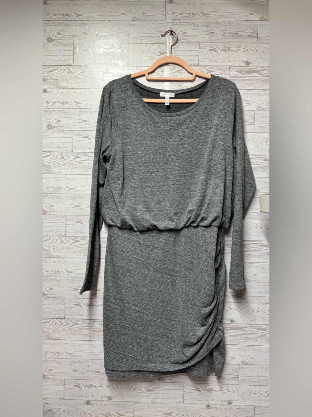 Leith Gray Long-Sleeve Blouson Knit Dress